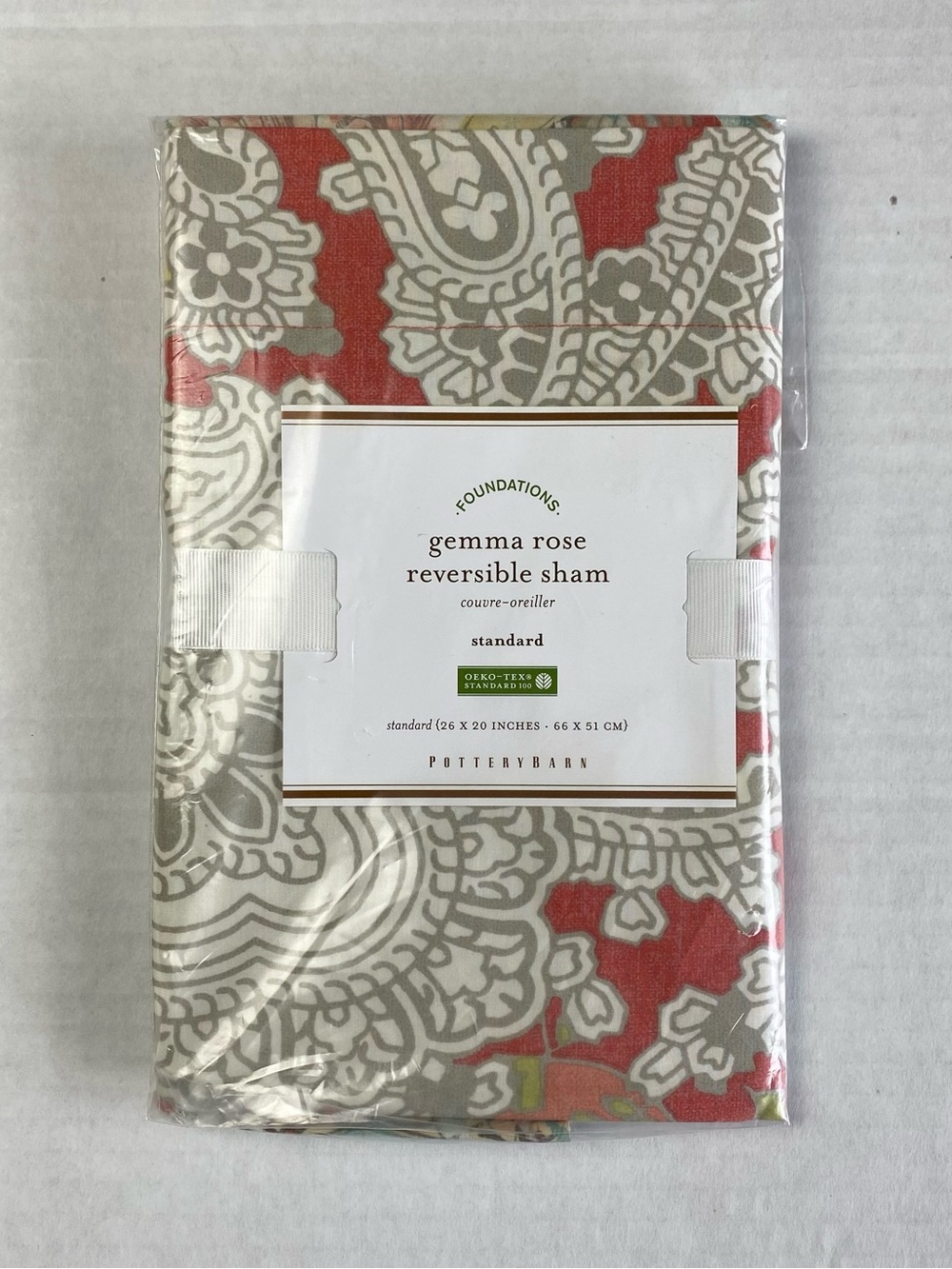 Pottery Barn Gemma Rose Standard Pillow Sham 20" x 26" 100% Cotton Oeko-Tex New